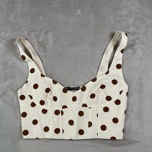 Zara Polkadot Bustier Crop Top Cream Brown Size M Corset Style Retro Chick